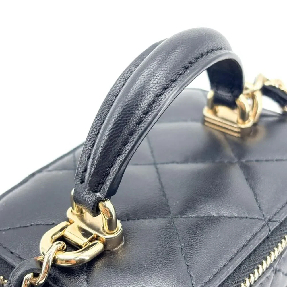 Chanel Classic Top Handle Mini Chain Vanity Bag Lambskin Black Gold Hardware